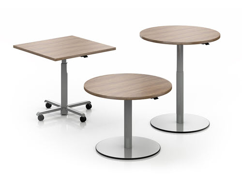 Cafe and work tables with pneumatically adjustable height
